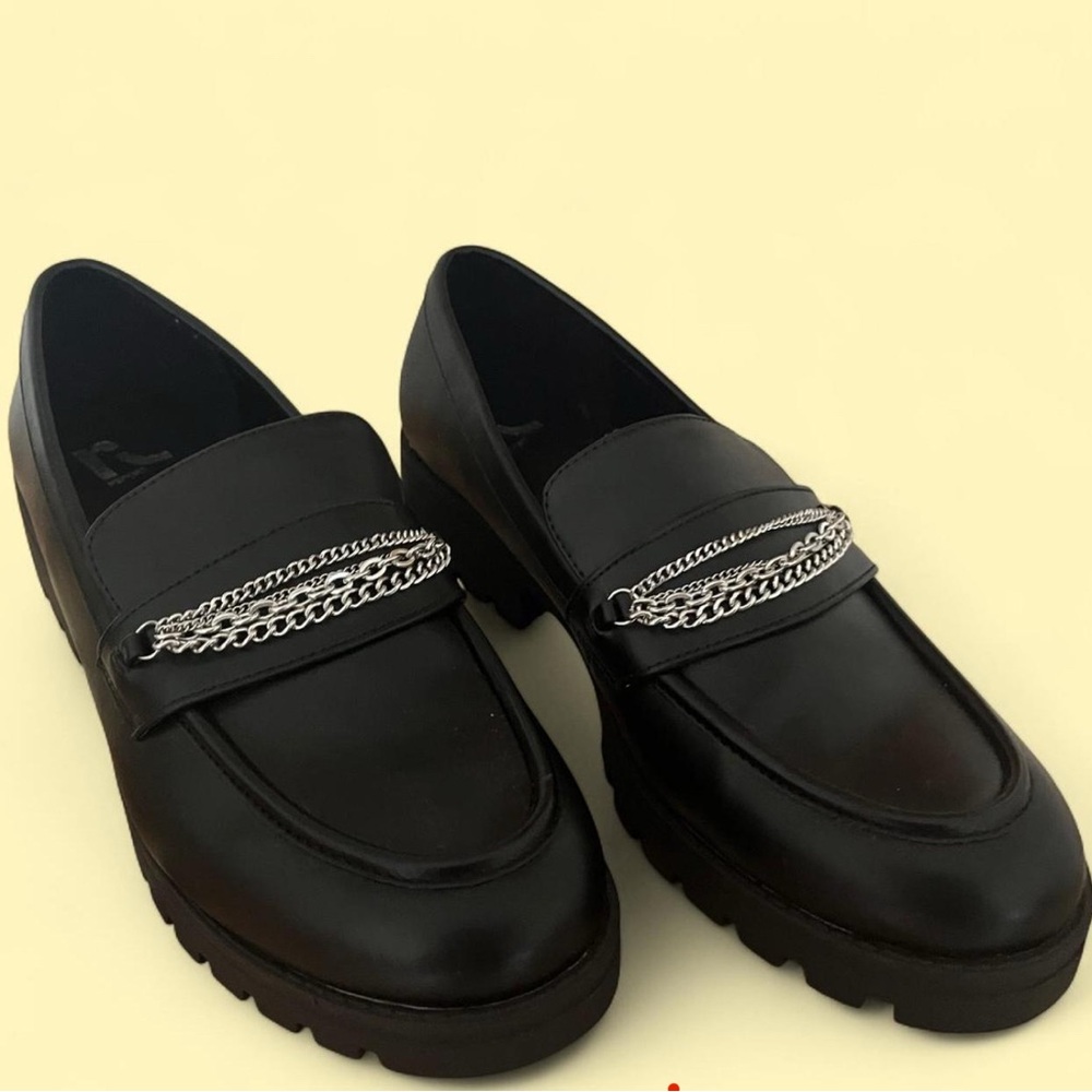 Black Loafers with Silver Chain Detail